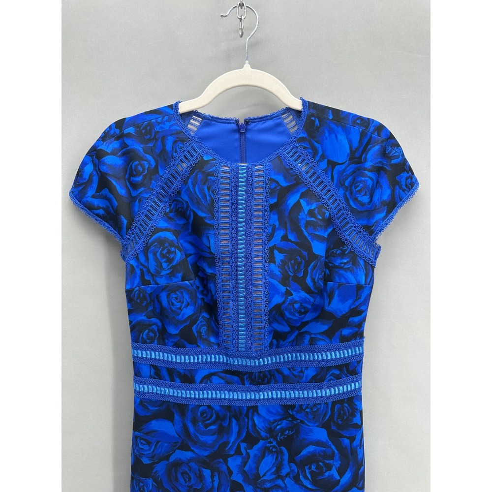 Tadashi Shoji Blue Rose Neoprene Sheath Dress‎ Size 2 Knee Length Party Glam - Picture 3 of 12